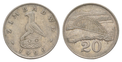 Зимбабве 20 центов 1996 мост Бирченоу KM 4 медно-никель 4656-737