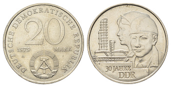 ГДР 20 марок 1979 A, 30 лет образования ГДР J. 1573, KM 75 медь никель цинк UNC 4680-743