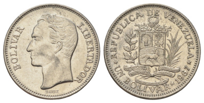 Венесуэла 1 боливар 1967 Симон Боливар Y 42 никель 4172-356