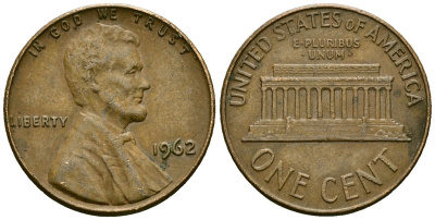 США 1 цент 1962 Линкольн KM 201 медь цинк 4136-122