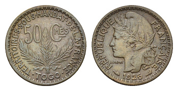 Того 50 сантимов 1925 KM 1 алюминиевая бронза 4127-1831