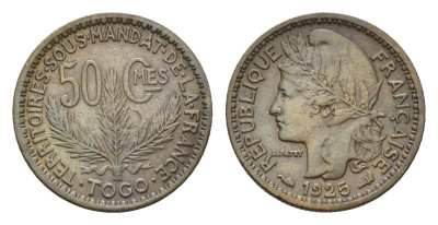 Того 50 сантимов 1925 KM 1 алюминиевая бронза 4127-1831