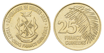 Гвинея 25 франков 1987 год-тип KM 60 медь цинк никель UNC 3459-1217