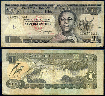 Эфиопия 1 быр ED 1998 AD 2006 Pick 46 d бумага 8592-3-2-2