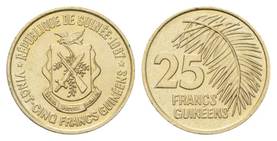 Гвинея 25 франков 1987 год-тип KM 60 медь цинк никель UNC 3459-1217