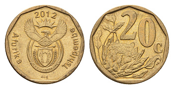 ЮАР 20 центов 2012 герб, цветок протея KM 466 сталь плакированная бронзой UNC 4687-649