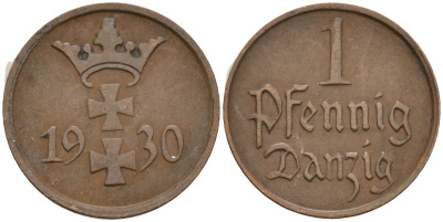 Данциг 1 пфенниг 1930 KM 140 бронза 4136-1251