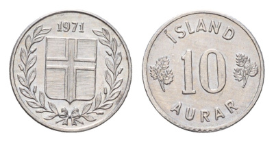 Исландия 10 эйре 1971 KM 10a алюминий UNC 4690-732