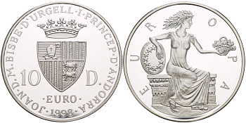 Андорра 10 динеров 1998 греческая принцесса Европа KM 150 серебро PROOF 1088-10-11