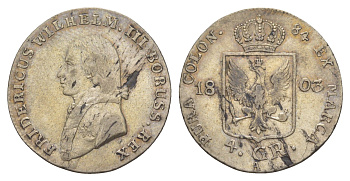 Пруссия 4 гроша 1803 A, Фридрих Вильгельм III (1797-1840) KM 370 серебро 1523-115