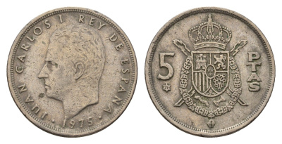 Испания 5 песет 1975 (79) Хуан Карлос I (1975-2014) KM 807 медно-никель 3336-544