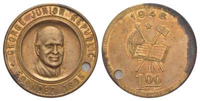 Республика Джорджа Джуниора 1 доллар 1946 американское промышленное учреждение, расположенное недалеко от небольшой деревни Смолвиль в округе Томпкинс, штат Нью-Йорк, США. Республика Джорджа Джуниора представляет собой миниатюрное государство, экономическ