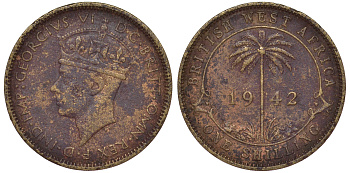 Британская Западная Африка 1 шиллинг 1942 Георг VI (1937-1952) KM 23 никель латунь 25-2321