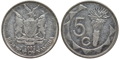 Намибия 5 центов 1993 KM 1 никелированная сталь 4164-521