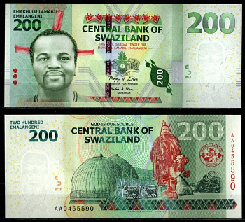 Свазиленд 200 эмалангени 2010 Король Мсвати III Pick 40 a бумага UNC (пресс) 7214-40-2-2