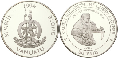 Вануату 50 вату 1994 конец викторианской эры - 1901 KM 22 серебро PROOF 01-233-41