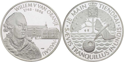 НИДЕРЛАНДЫ МЕДАЛЬ ND ВИЛЛЕМ V (1748-1806), КОРОЛЬ НИДЕРЛАНДОВ И НАССАУ, ДИАМЕТР 38 ММ., ВЕС 25,08 ГР. серебро PROOF 1076-8-22