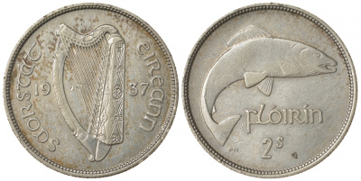 Ирландия 1 флорин 1937 лосось KM 7 серебро 00-804-37