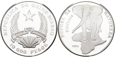 Гвинея-Бисау 10000 песо 1993 серия защита окружающей среды, слон KM 31 серебро PROOF 1095-8-54