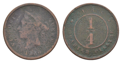 Кипр 1/4 пиастра 1880 Виктория (1837-1901) KM 1.1 бронза 4127-943