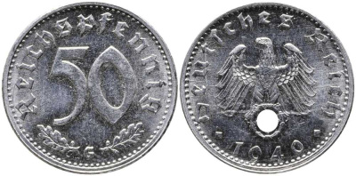 Германия 50 рейхспфеннигов 1940 G J. 372, KM 96 алюминий UNC 00-000-00