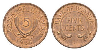 Уганда 5 центов 1966 KM 1 бронза UNC 4643-226