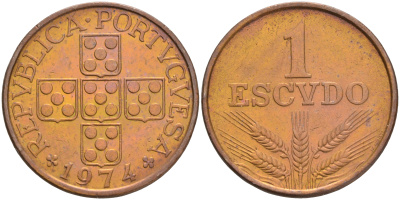Португалия 1 эскудо 1974 KM 597 бронза 4561-641