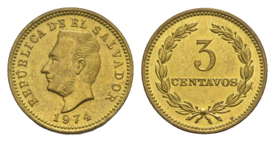 Сальвадор 3 сентаво 1974 KM 148 никель латунь UNC 4644-229