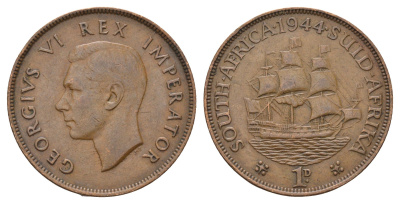 ЮАР 1 пенни 1944 Георг VI (1936-1952) KM 25 бронза 4123-833
