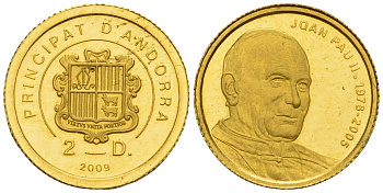 Андорра 2 динера 2009 Иоанн Павел II KM 426 золото PROOF 00-804-03