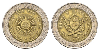 Аргентина 1 песо 1994 KM 112 биметалл 4663-633