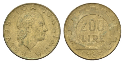 Италия 200 лир 1985 R, шестерня KM 105 алюминиевая бронза 4606-934