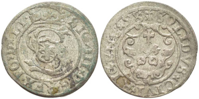 Рига 1 шиллинг (шеляг) 1599 Сигизмунд III (1587-1632), вес 1,01 гр. KM 5 серебро 1517-212