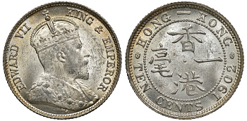 Гонконг 10 центов 1902 Эдуард VII (1901-1910) KM 13 серебро UNC 91-854