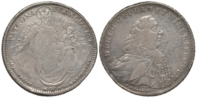 Вюрцбург 1 талер 1764 MP, G.F. LOOS F., Адам Фридрих фон Зайнсхайм (1755-1779), мадонна KM 394 (C55a.2), Dav. 2897 серебро 00-809-17