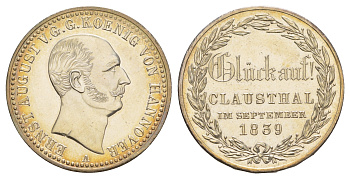 Ганновер 1 талер 1839 Посещение королем (Эрнст Август (1837-1851) монетного двора в Клаустале KM 184, AKS 131. J. HB 65, Davenport 668 серебро UNC 10-016-03