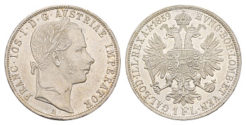 Австрия 1 флорин 1859 A, Франц Иосиф I (1848-1916) KM 2219 серебро aUNC 5010-1434