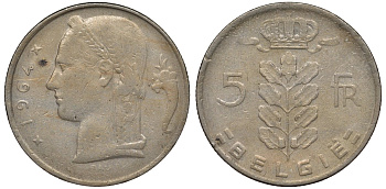 Бельгия 5 франков 1964 Belgie, Бодуэн I (1951-1993) KM 135.1 медно-никель 4681-543
