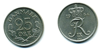 ДАНИЯ 25 ЭРЕ 1964 KM 850 медно-никель 04-922