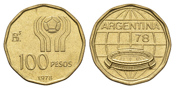 Аргентина 100 песо 1978 Чемпионат мира по футболу, Аргентина 1978 KM 77 алюминиевая бронза UNC 202-925
