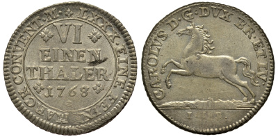 Брауншвейг-Вольфенбюттель 1/6 талера 1768 IDB, вес 5,13 гр. KM 971 серебро 413-2121