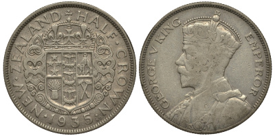 Новая Зеландия 1/2 кроны 1935 Георг V (1910-1936) KM 5 серебро 272-922