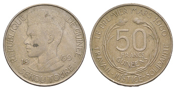 Гвинея 50 франков 1969 год-тип KM 8 медно-никель 413-1143