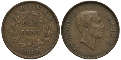 Саравак 1 цент 1929 Н, Третий Раджа Чарльз Вайнер Брук, Королевство Саравак (1846 - 1946) KM 18 бронза 4044-834