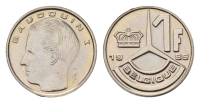 Бельгия 1 франк 1989 Belgique, Бодуэн I (1951-1993) KM 170 железо плакированное никелем UNC 116-112