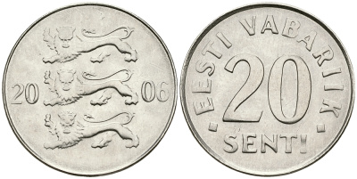 ЭСТОНИЯ 20 ЦЕНТОВ 2006 KM 23a сталь плакированная никелем 540-252