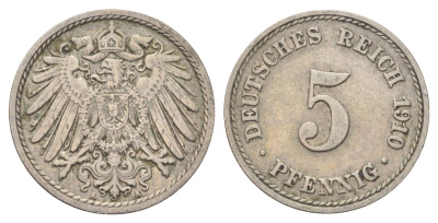 Германия 5 пфеннигов 1910 A KM 11, J. 12 медно-никель 4701-1043