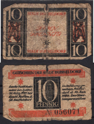 Германия, Дюссельдорф 10 пфеннигов 1920 Нотгельд Gra :H25.1a бумага 7556-42-1-2