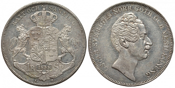Швеция 1 риксдалер 1855 Оскар I (1844-1859) KM 667, Ahlstroem 35a, Dav. 354 серебро 10-016-21