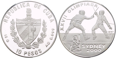 Куба 10 песо 1997 XXVII летние Олимпийские игры 2000 года в Сиднее 2000 года, фехтование KM 591 серебро PROOF 1071-2-62